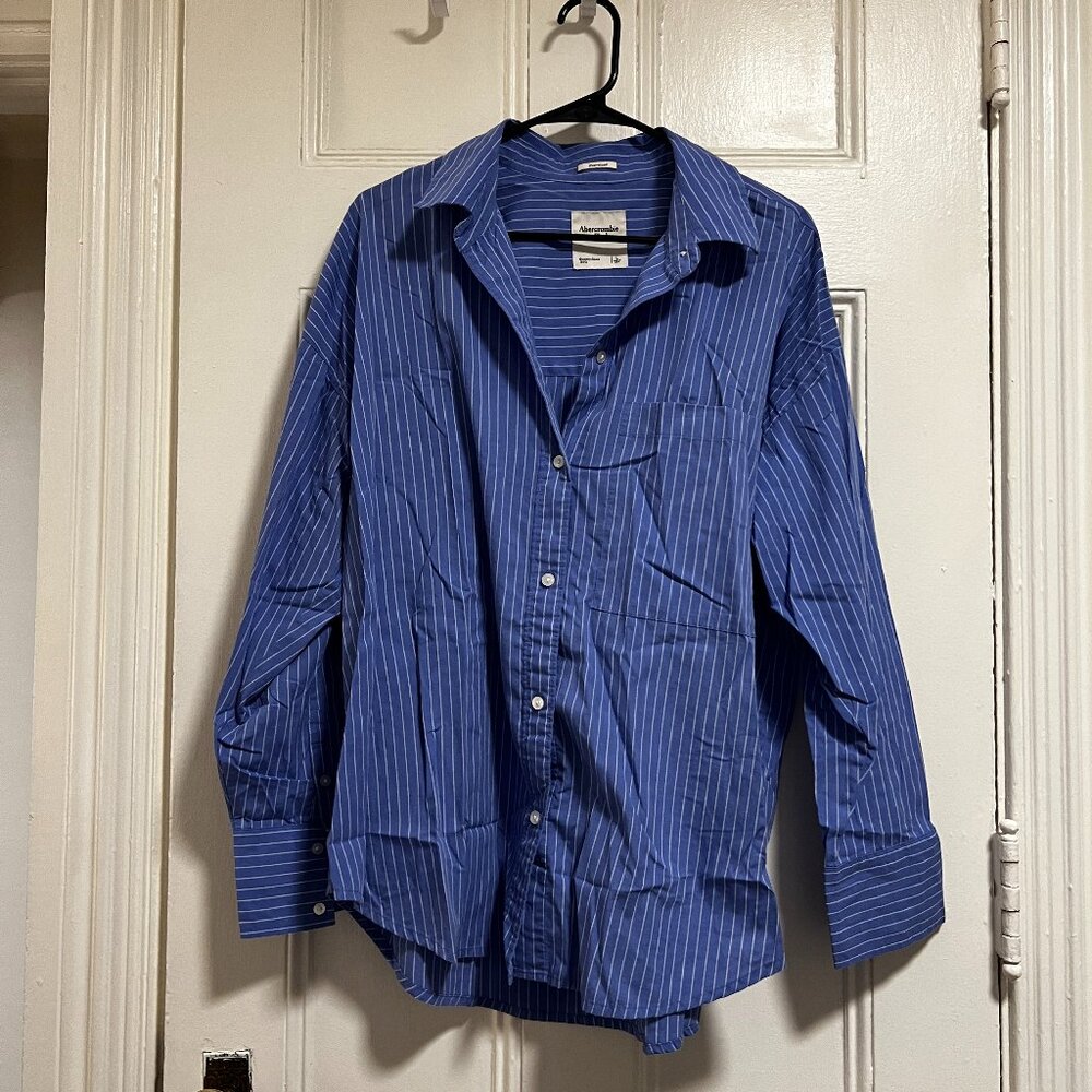 Abercrombie & Fitch Blue Stripe Oversized Poplin Shirt